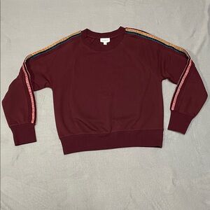 Evereve Jade Velour Taped Pullover Crewneck Sweatshirt Women’s S Maroon Casual